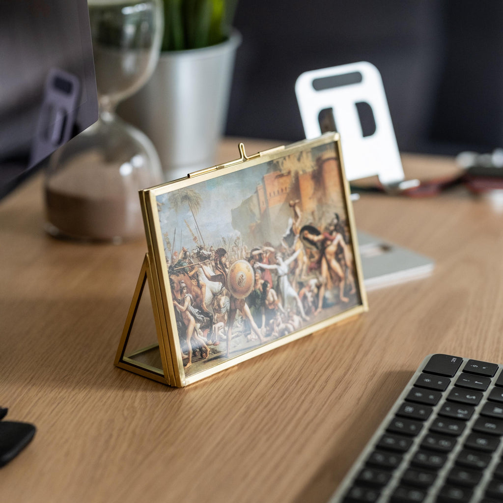 Picture Photo Desktop Tabletop Floating Frame | Desktop | Horizontal | Glass | 6x4 inch | Brass | Gold