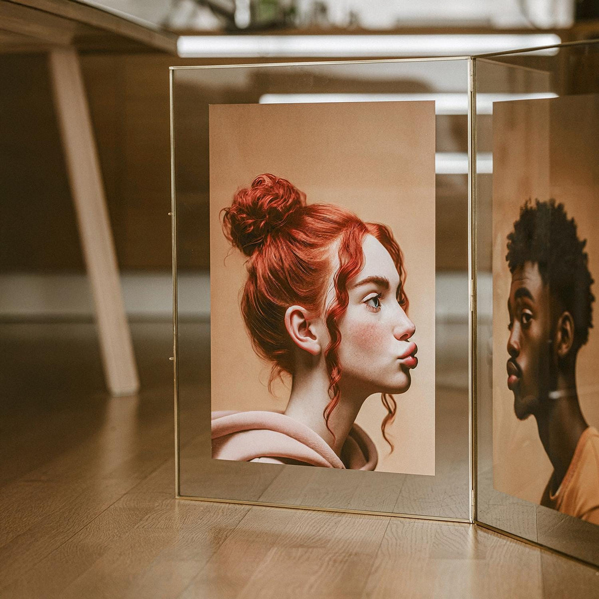24x18" Large | Floating Frame | Desktop | Glass | Brass | Gold