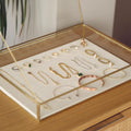 Elegant JEWELRY DISPLAY SHOWCASE Box – Unique Handmade Gold Brass Display Case - Minimalist Linen Based Jewelry Organizer Or Box For Gift