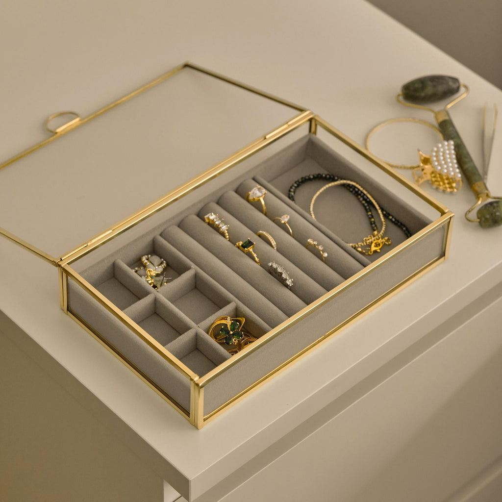 Jewelry Box | Velvet Lined Organizer | Handmade | Brass & Gold Glass | Minimalist | Elegant Storage | Personalized Gift | Valentine’s Day