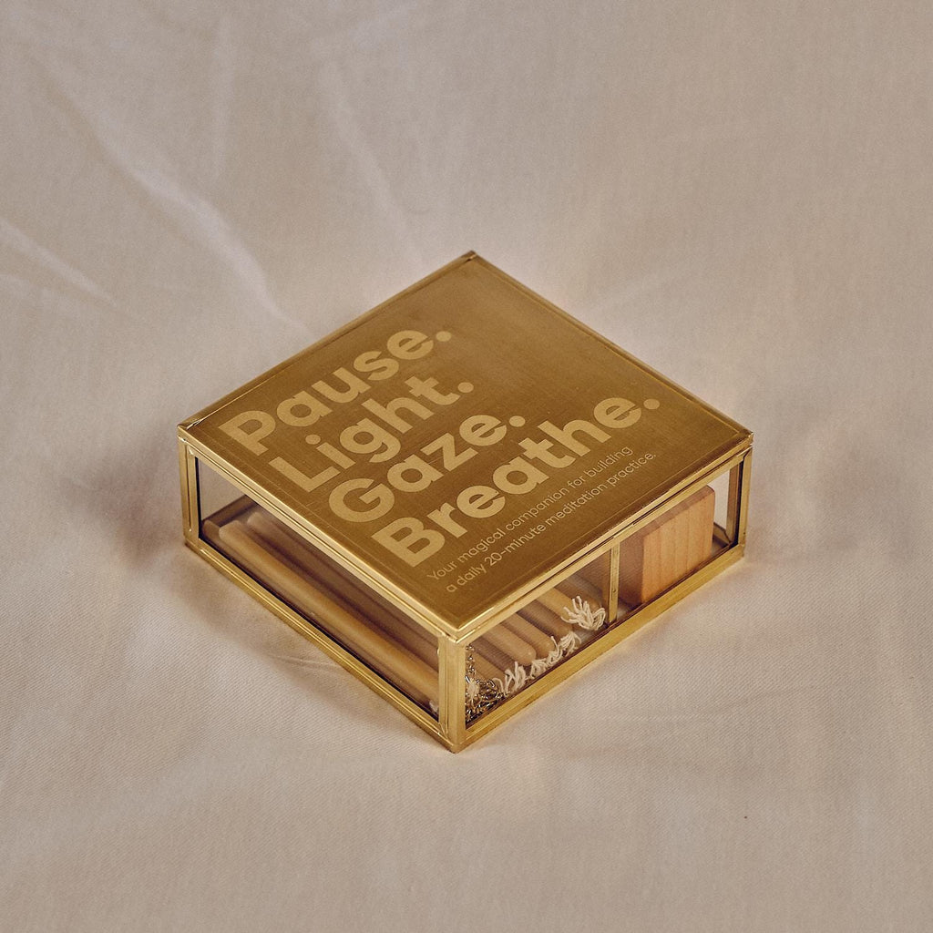 Meditation Box with Mirror | Brass Glass Ritual Box | Candle & Match Holder | Mindfulness Altar Kit | Spiritual Gift