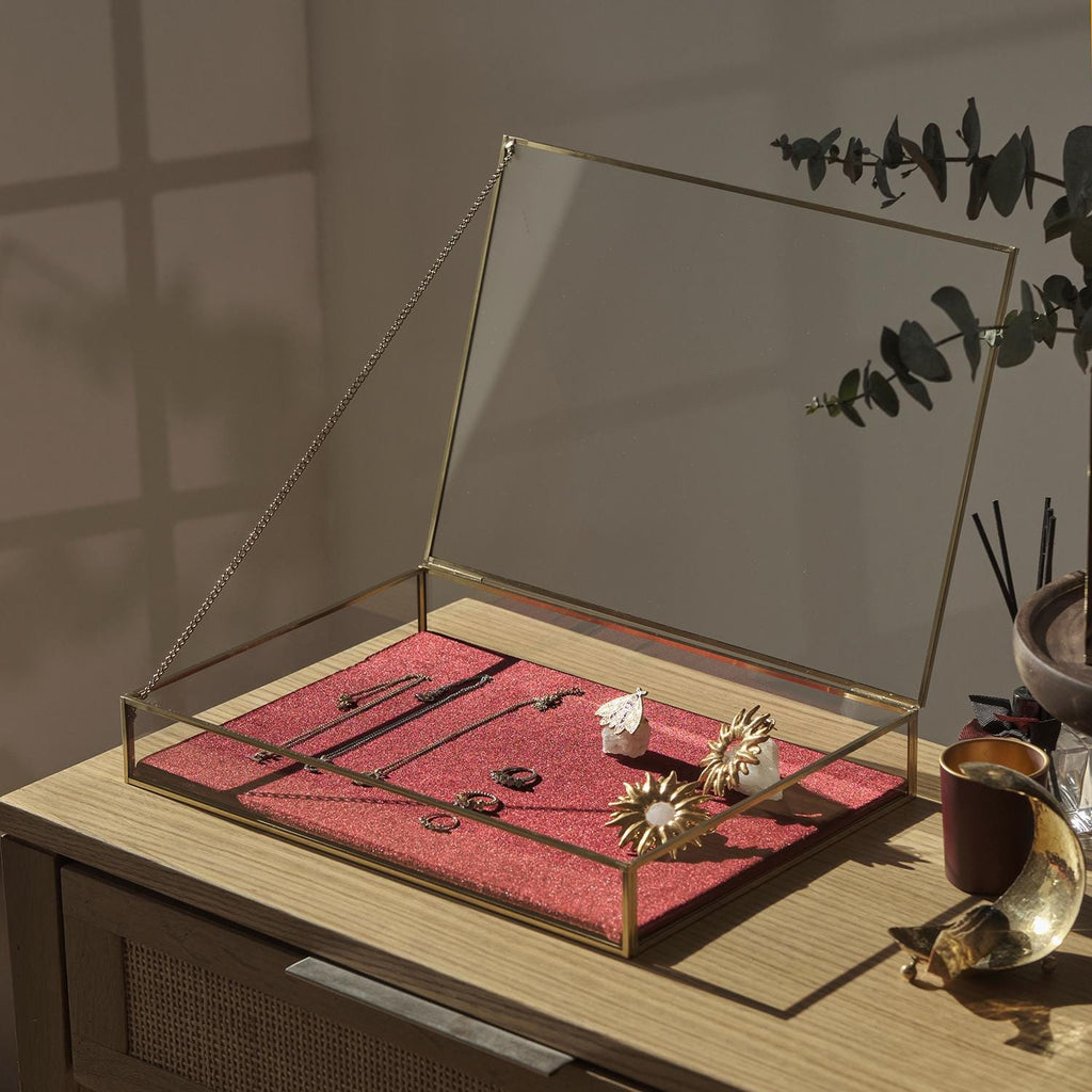 Jewelry Display Showcase | Glass Box | Brass & Gold