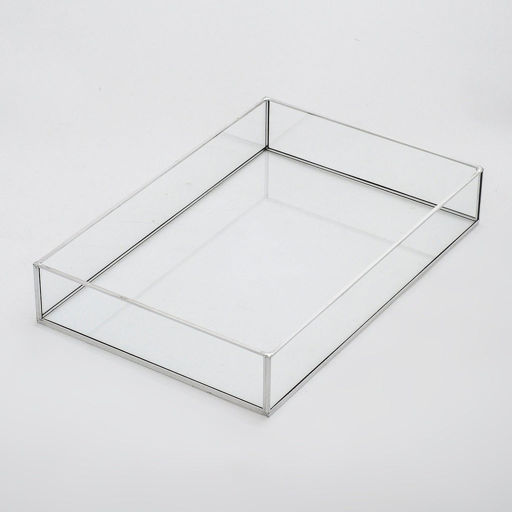 12x8x2” Wedding Tray Makeup Organizer Glass Silver