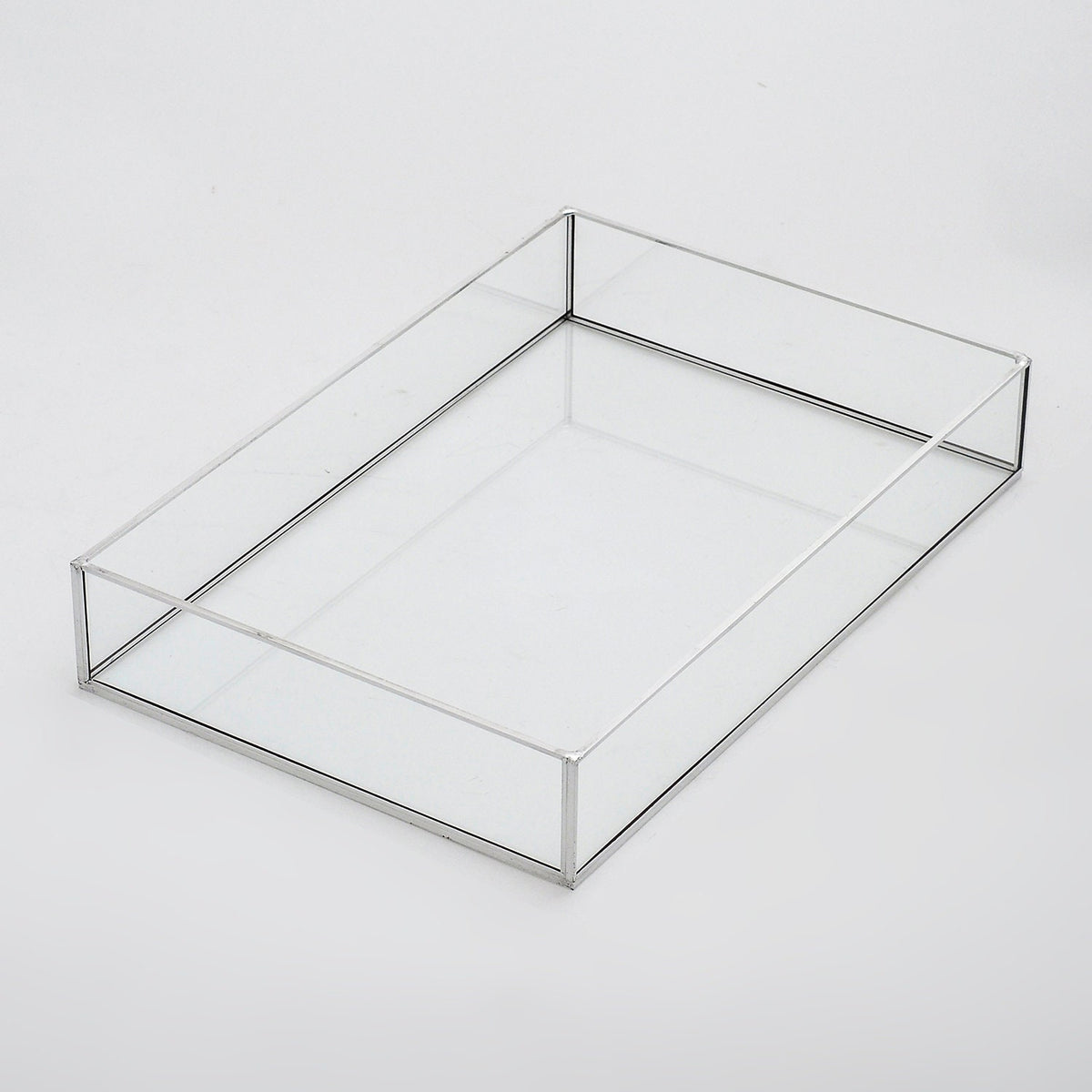 12x8x2” Wedding Tray Makeup Organizer Glass Silver