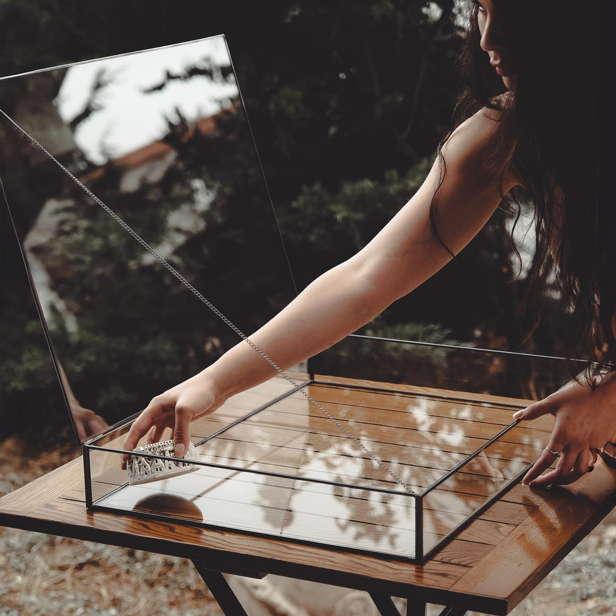 Jewelry Display Case | Glass Showcase Cabinet | Large Counter Stand | Black | Silver | Brass |  Necklace, Bracelet & Wedding Accessory Box