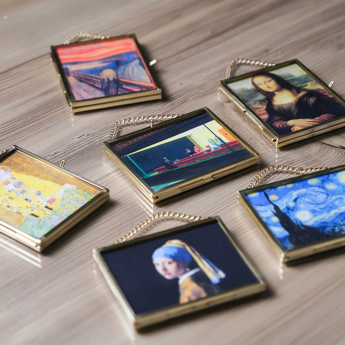 Christmas Gift Mini Artworks Brass Frame Glass Mona Lisa The Kiss The Scream Nighthawks The Starry Night Girl with a Pearl Earring