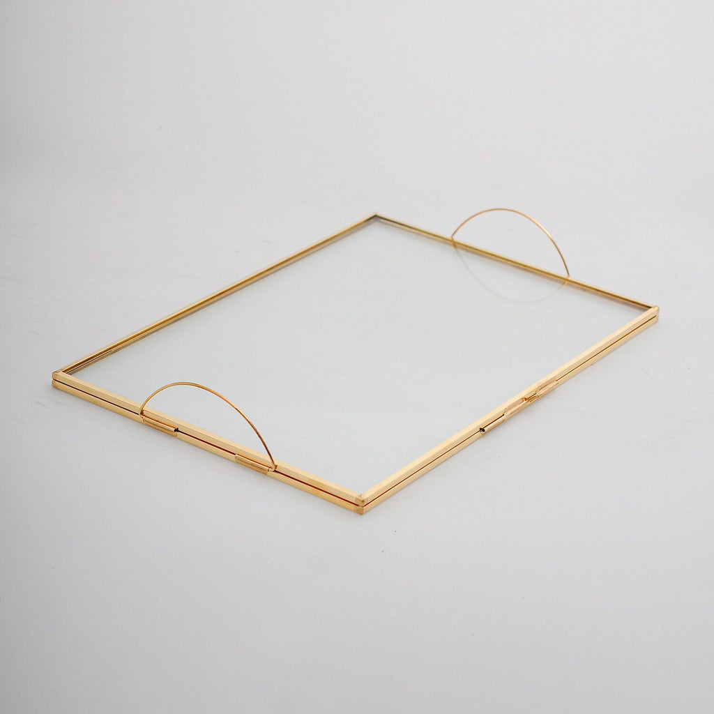 12x8" Wedding Tray Makeup Organizer Glass Brass Gold