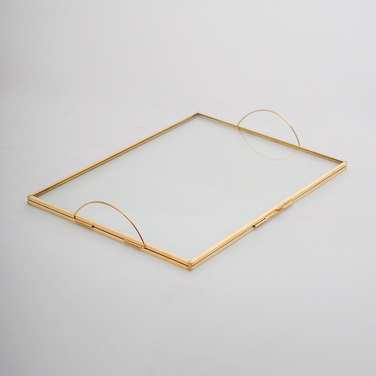 12x8" Wedding Tray Makeup Organizer Glass Brass Gold