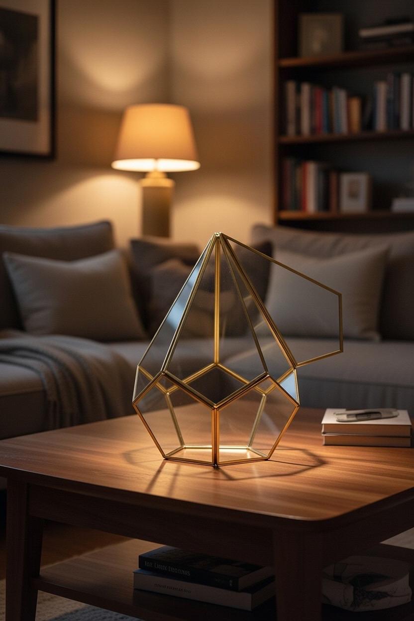 Geometric Glass Terrarium Container | Brass Gold Frame | Large Succulent Planter | Modern Home and Wedding Decor | Unique Gift Idea