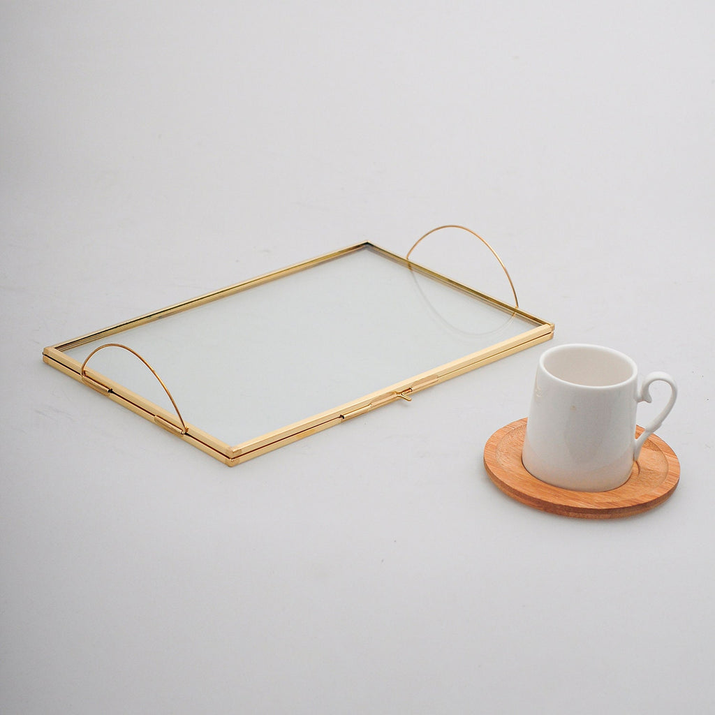 10x6" Wedding Tray Makeup Organizer Glass Brass Gold