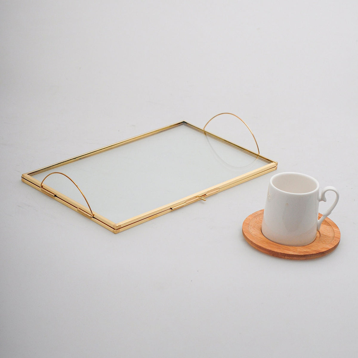 10x6" Wedding Tray Makeup Organizer Glass Brass Gold