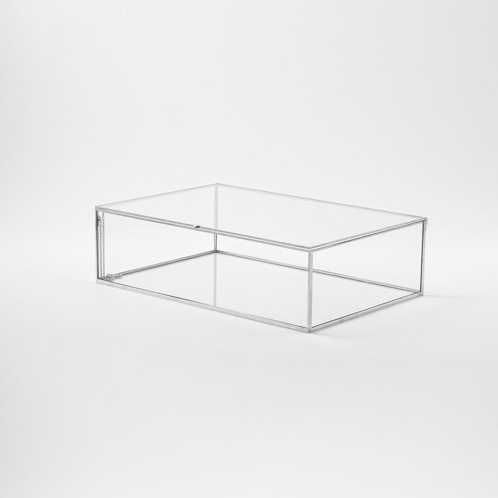 12x8x3" Display Case Glass Photo Box Silver Card Customizable Personalizable Jewelry Wedding Bouquet Keepsake Organizer Christmas Gift