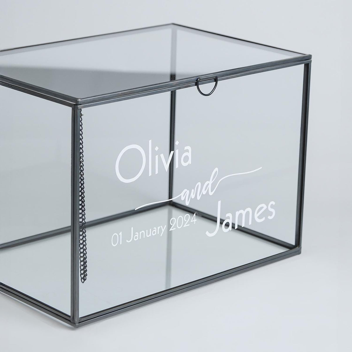 12x8x8" Wedding Card Box Glass Personalized Anthracite Black Memory Photo Gift Display Case Customizable Gold Brass Silver Copper Rose
