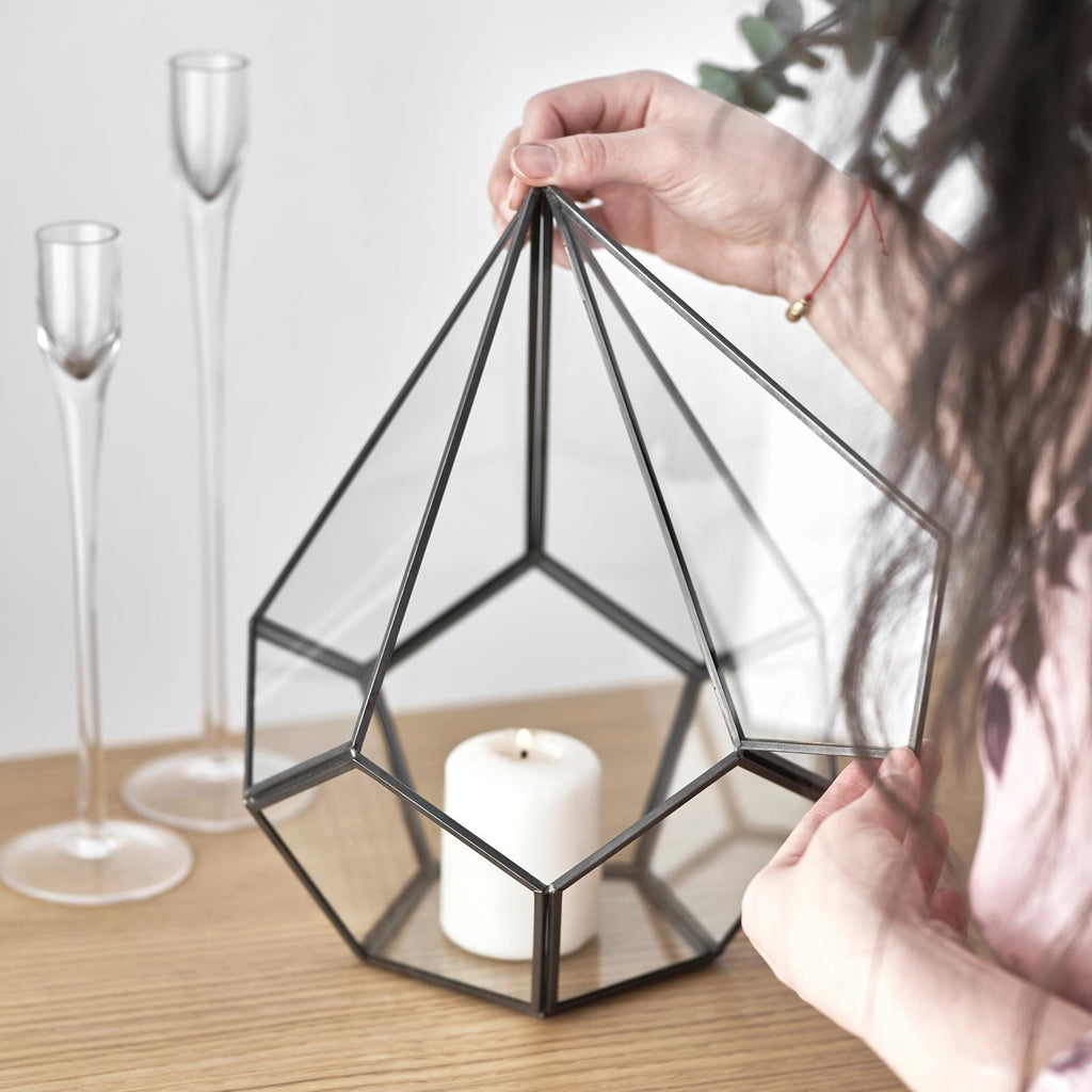 Glass Terrarium | Geometric | Large | Wedding Centerpiece | Card Box | Table Decor | Modern Vase | Container | Black Anthracite