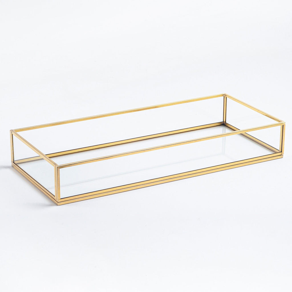 14x6x2” Wedding Tray Makeup Organizer Glass Brass Gold