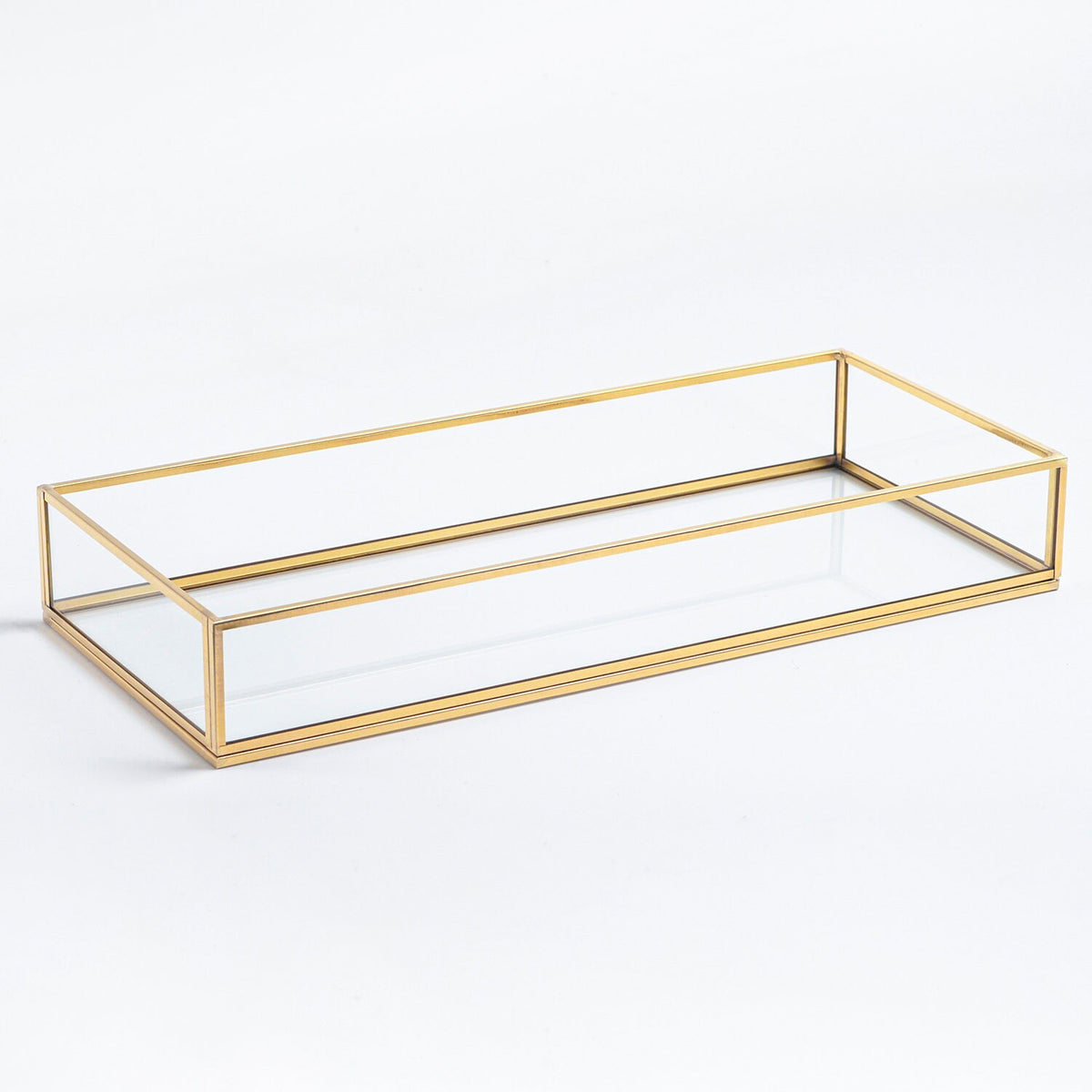 14x6x2” Wedding Tray Makeup Organizer Glass Brass Gold