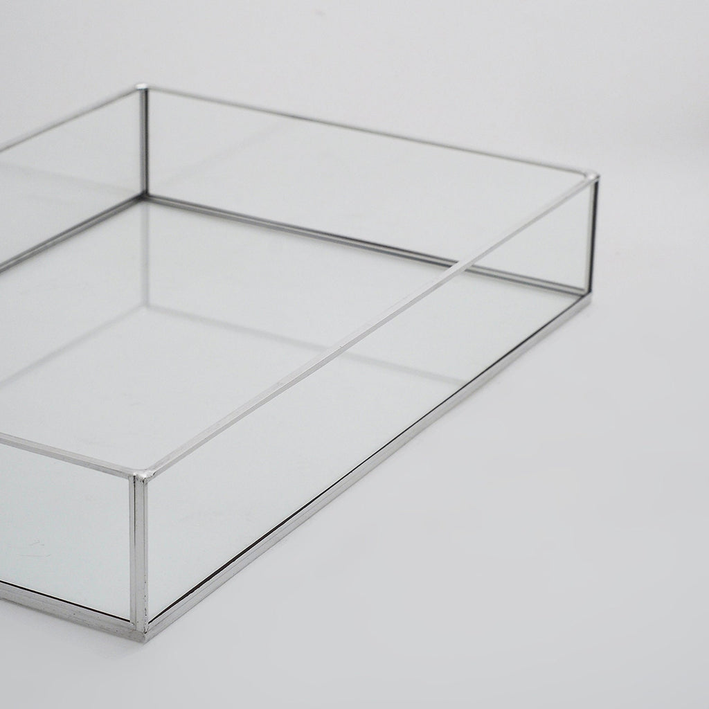 12x8x2” Wedding Tray Makeup Organizer Glass Silver