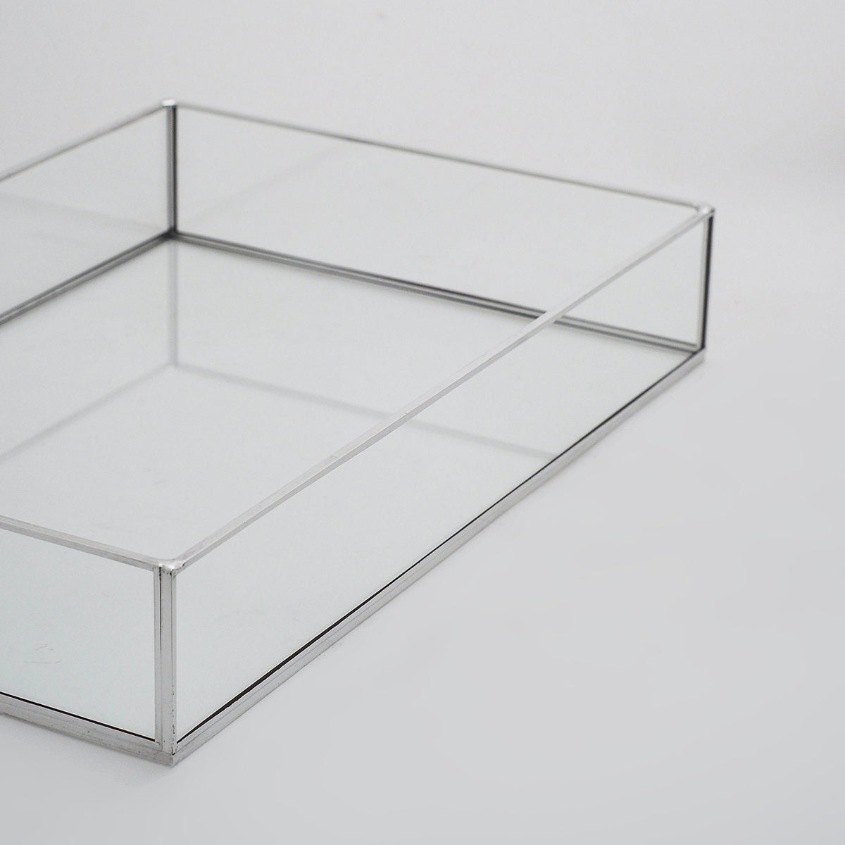 12x8x2” Wedding Tray Makeup Organizer Glass Silver