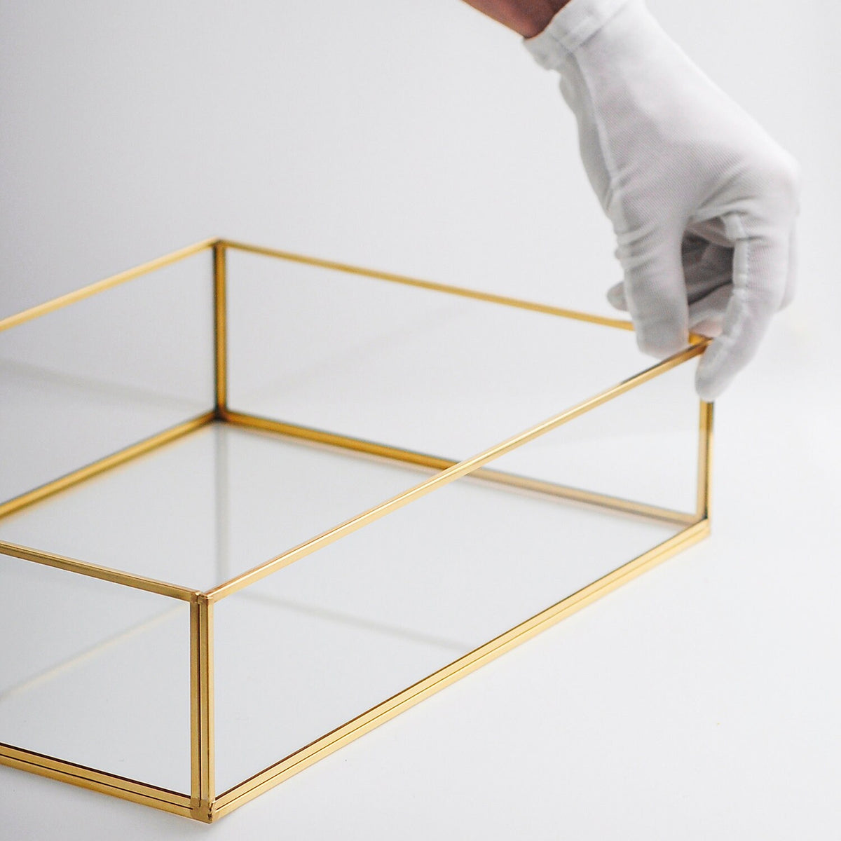 14x10x3" Wedding Tray Makeup Organizer Glass Brass Gold