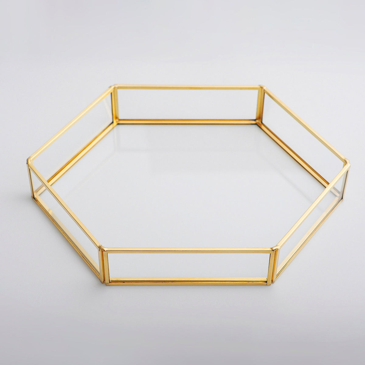 12x8x2” Wedding Tray Makeup Organizer Glass Brass Gold
