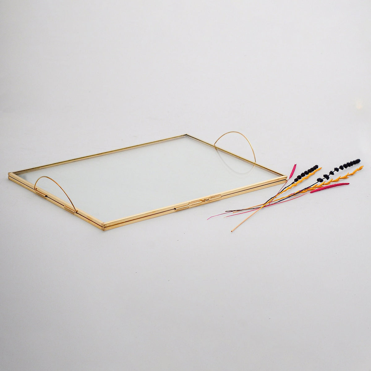 12x8" Wedding Tray Makeup Organizer Glass Brass Gold