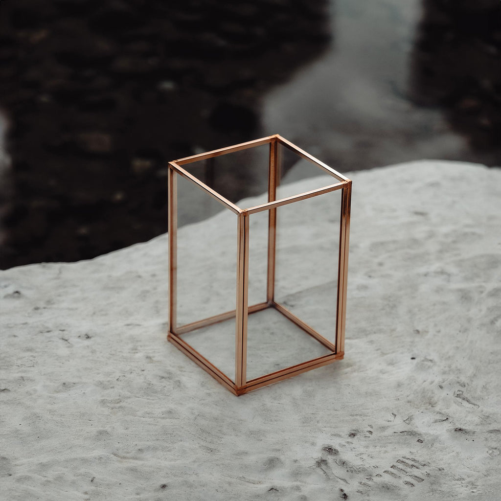 Candle Holder Glass Copper Rose Wedding Decor Home 4x4x6"