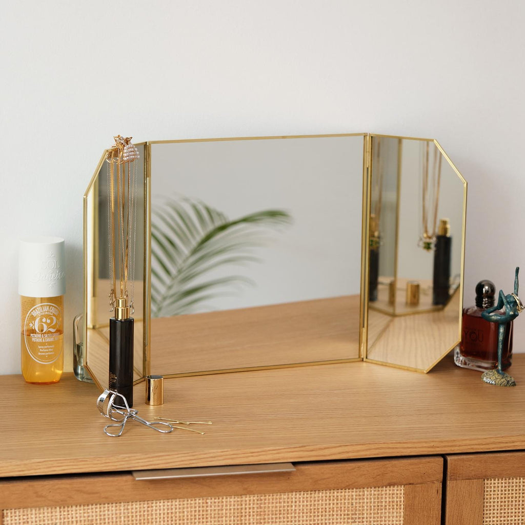 24x12" Vanity Makeup Mirror Brass Desktop Tabletop  Desk Gold Decorative Scandinavian Portable Bedroom Bohemian Modern Decor Christmas Gift