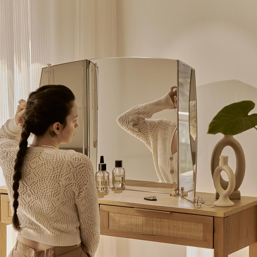 36x24" | Vanity Makeup Mirror | Silver Desktop | Decorative | Tabletop Desk | Scandinavian | Portable Bedroom | Bohemian Modern