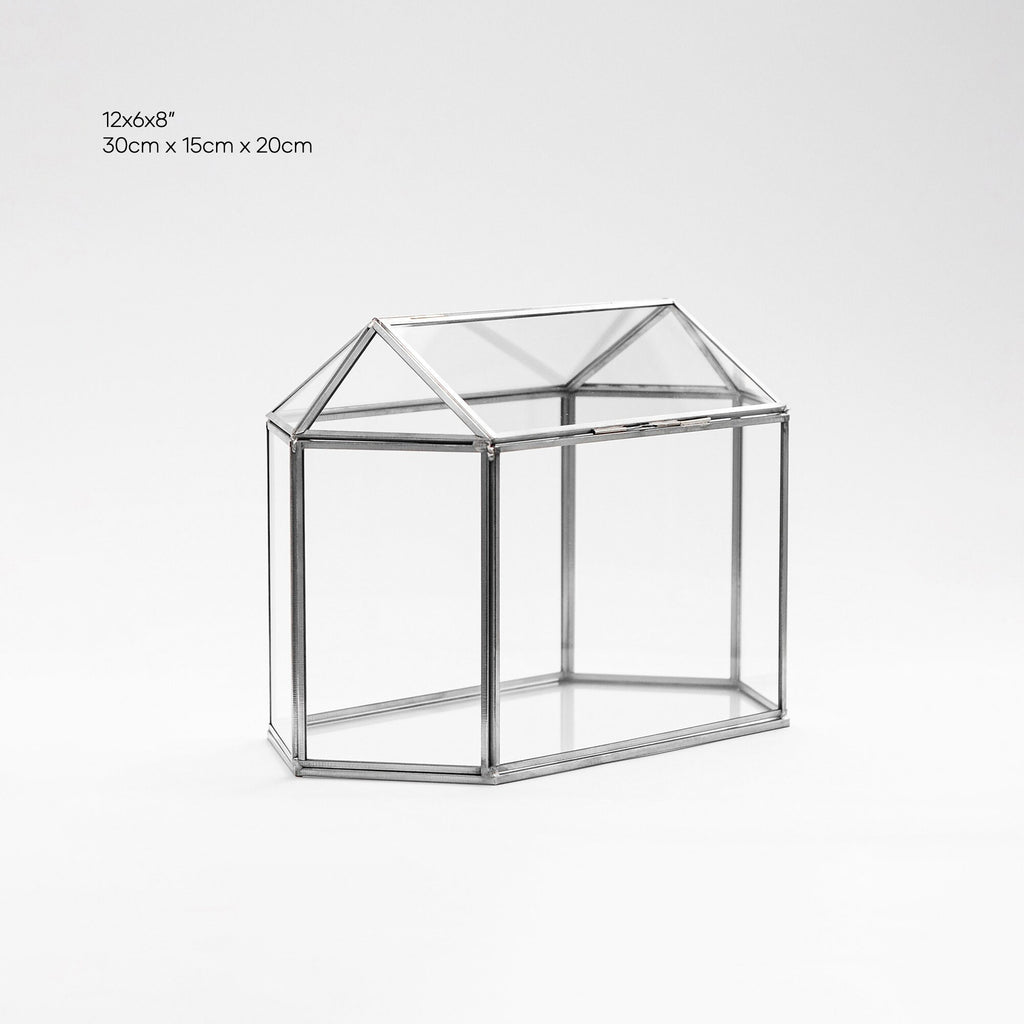 12x8x6 inch | Card Box Wedding Geometric Silver Glass Terrarium Reception Wish Well Keepsake Envelope Holder Display Gift