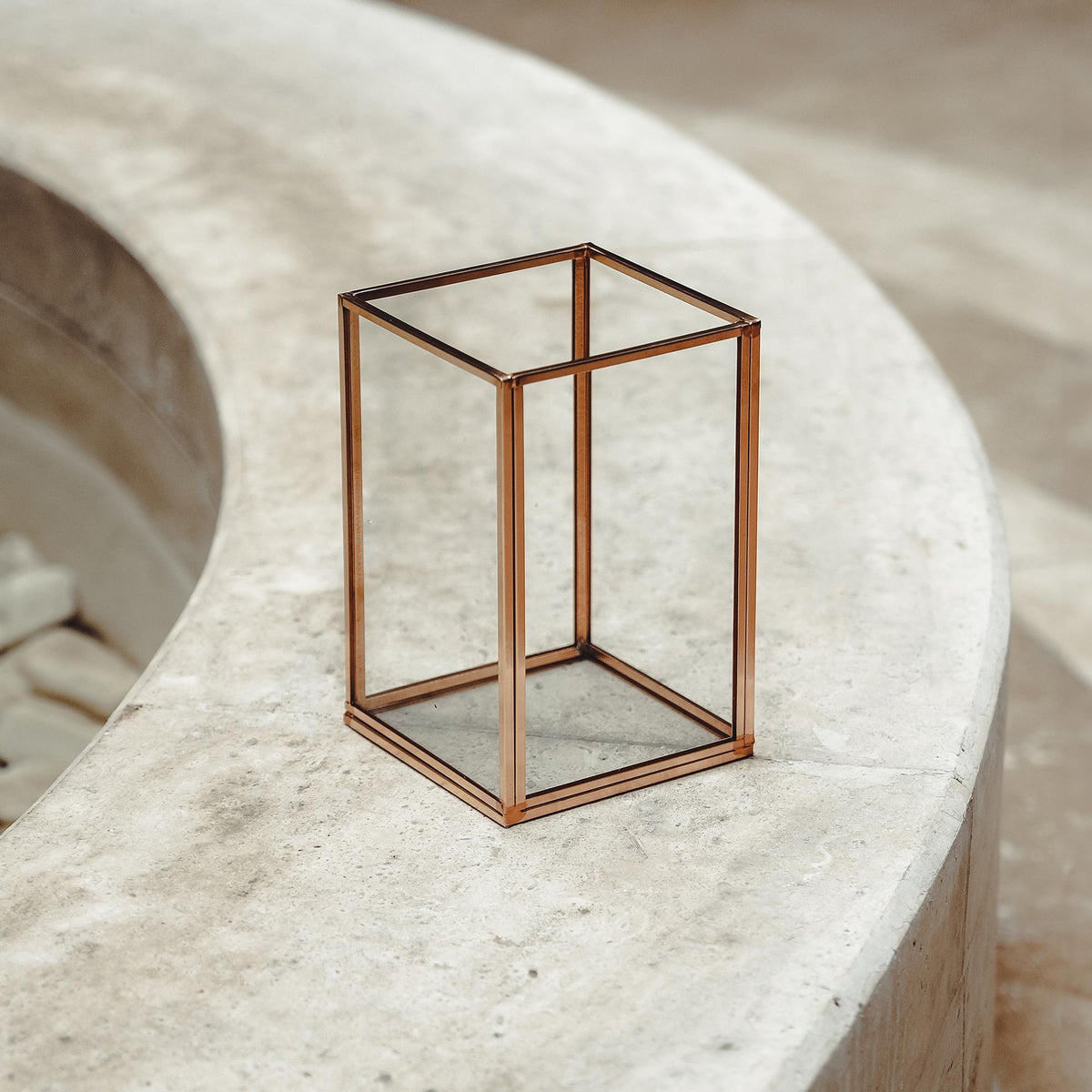 Candle Holder Glass Copper Rose Wedding Decor Home 4x4x6"