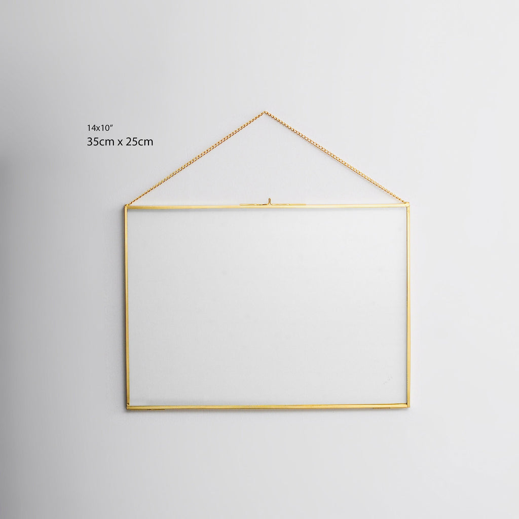 14x10” Floating Glass Frame Brass Gold Wall Hanging Photo Picture Double Bilderrahmen Horizontal Perfect For Pressed Flower Arrangement