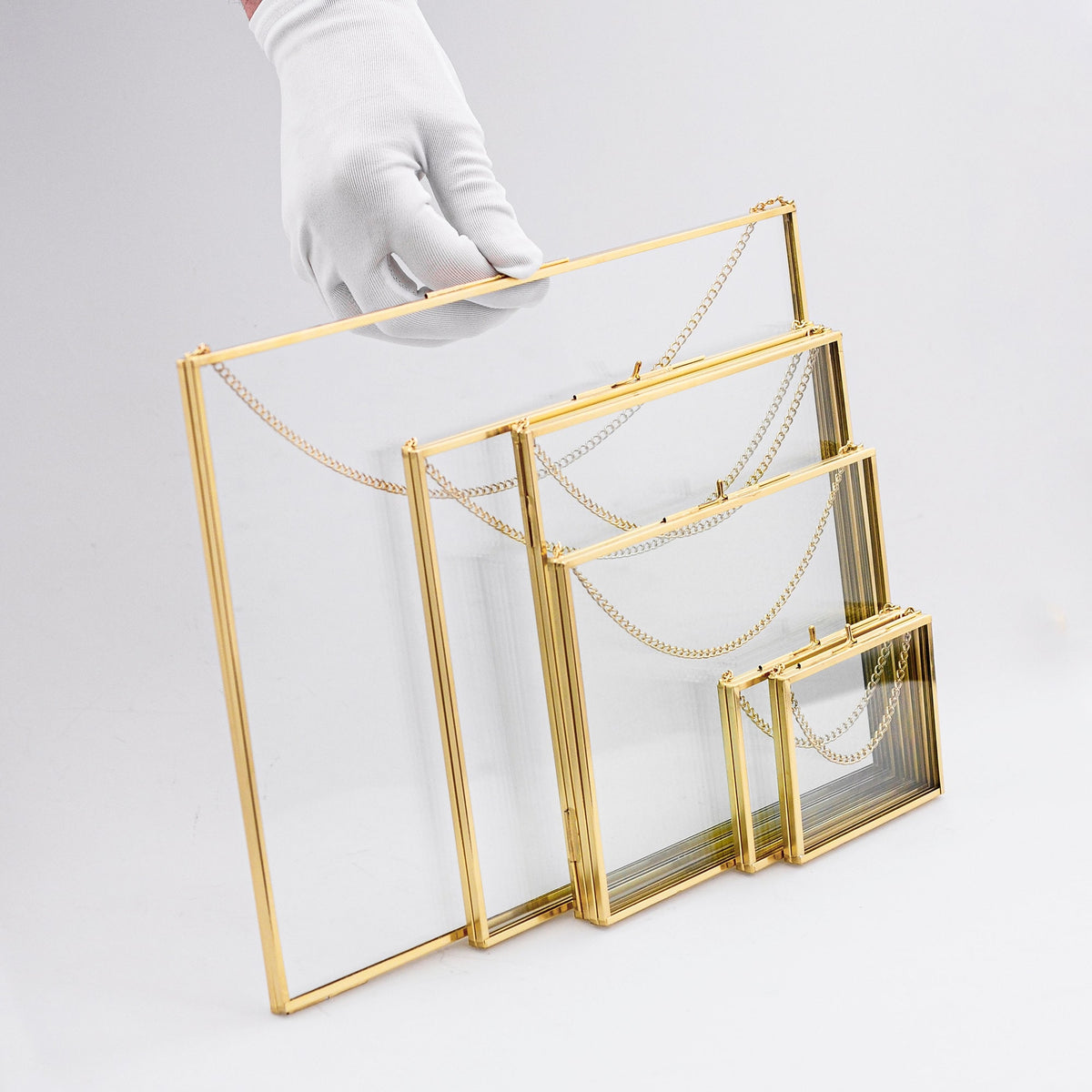 6 PcFloating Glass Frame Brass Gold Wall Hanging Photo Picture Double Bilderrahmen Horizontal Pretty Perfect For Pressed Flower Arrangement