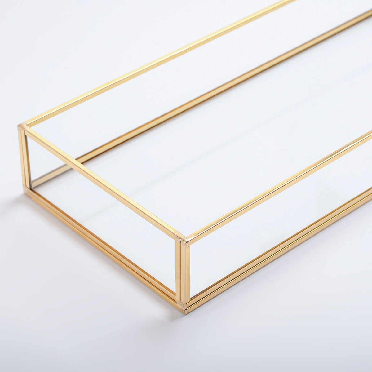 14x6x2” Wedding Tray Makeup Organizer Glass Brass Gold