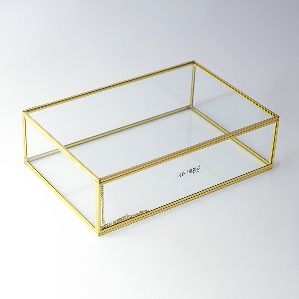 12x8x3" Display Case Glass Photo Box Brass Gold Card Customizable Personalizable Jewelry Wedding Bouquet Keepsake Organizer Christmas Gift