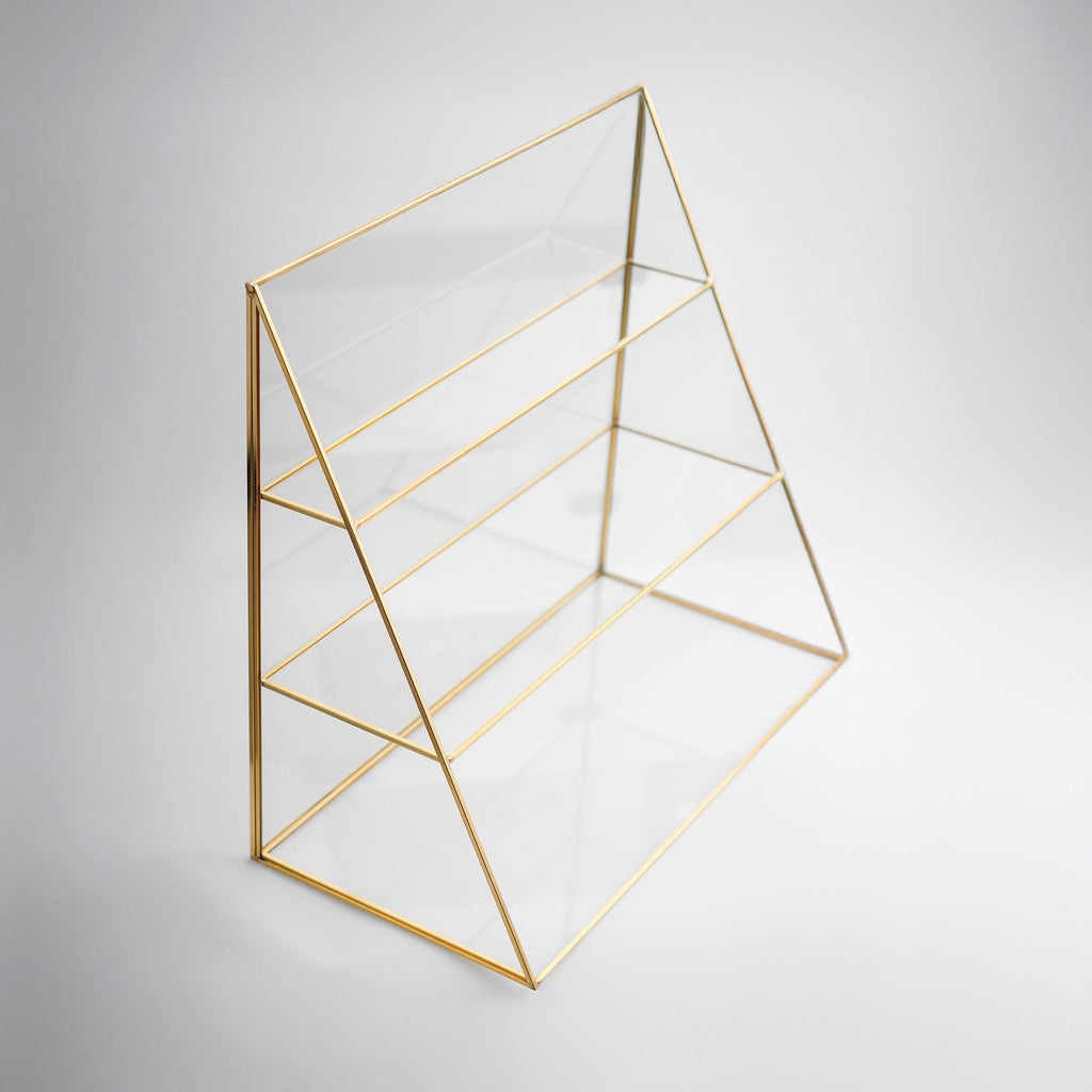 Pen Holder Makeup Jewelry Organizer Box Accessories Gold Brass Glass Wedding Keepsake Geometric Reception 18x16x8" Christmas Gift