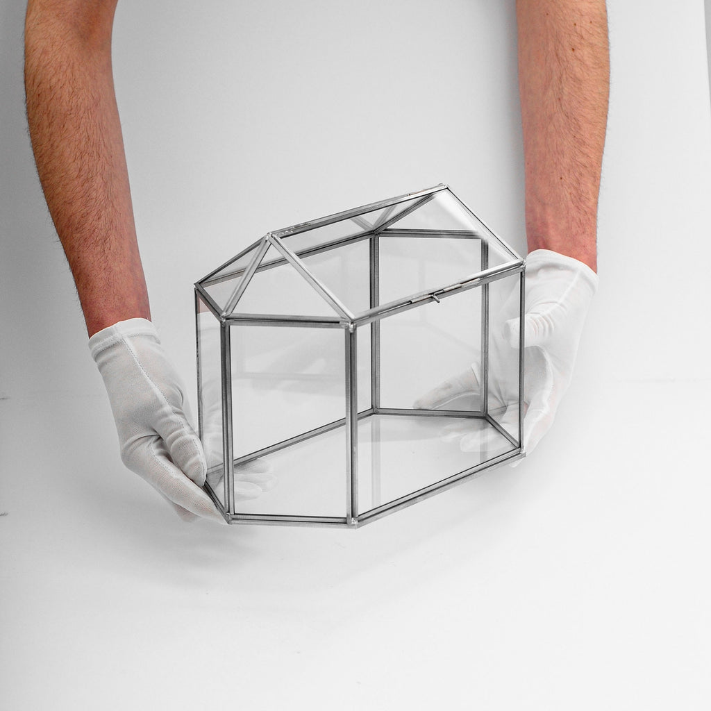 12x8x6 inch | Card Box Wedding Geometric Silver Glass Terrarium Reception Wish Well Keepsake Envelope Holder Display Gift