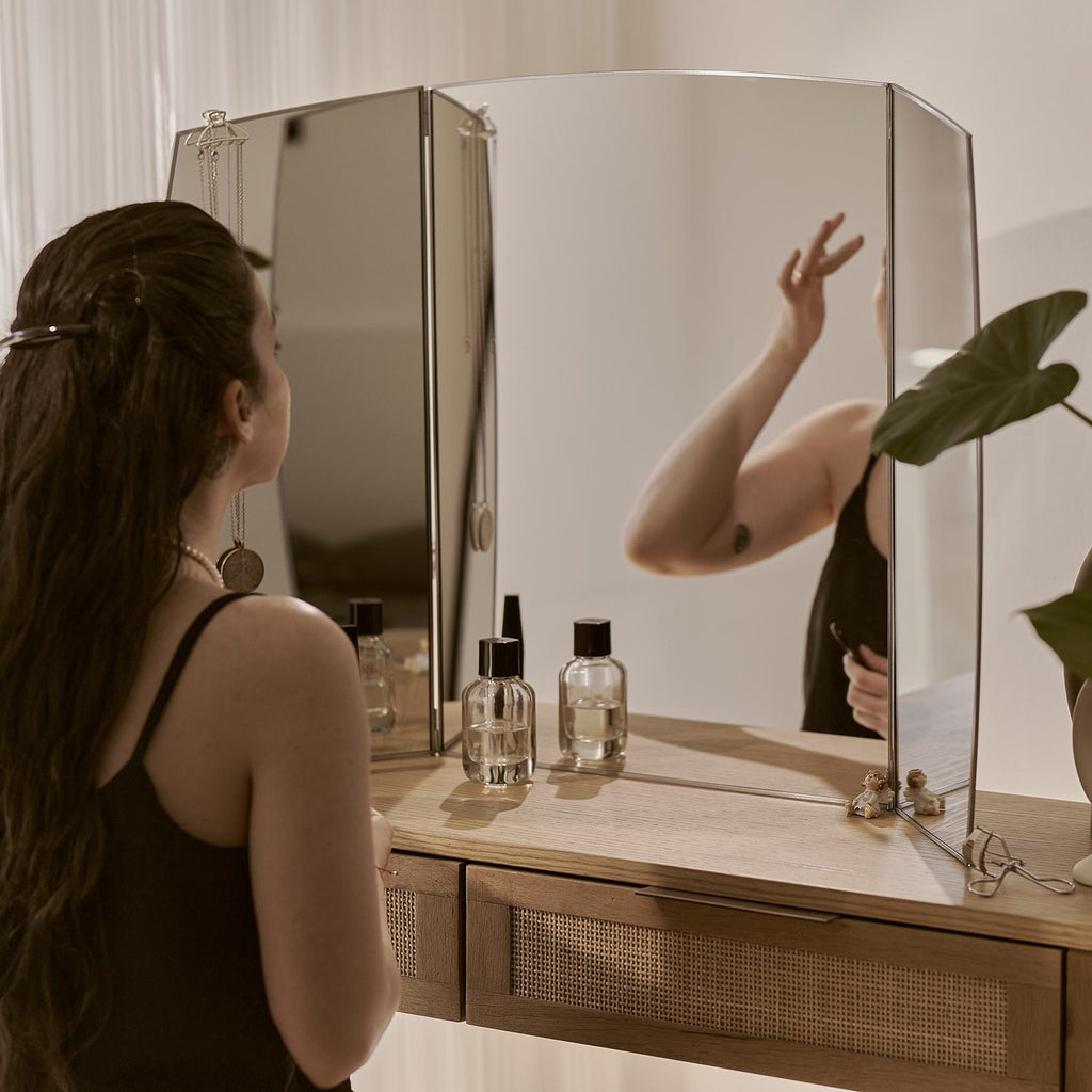 36x24" | Vanity Makeup Mirror | Silver Desktop | Decorative | Tabletop Desk | Scandinavian | Portable Bedroom | Bohemian Modern