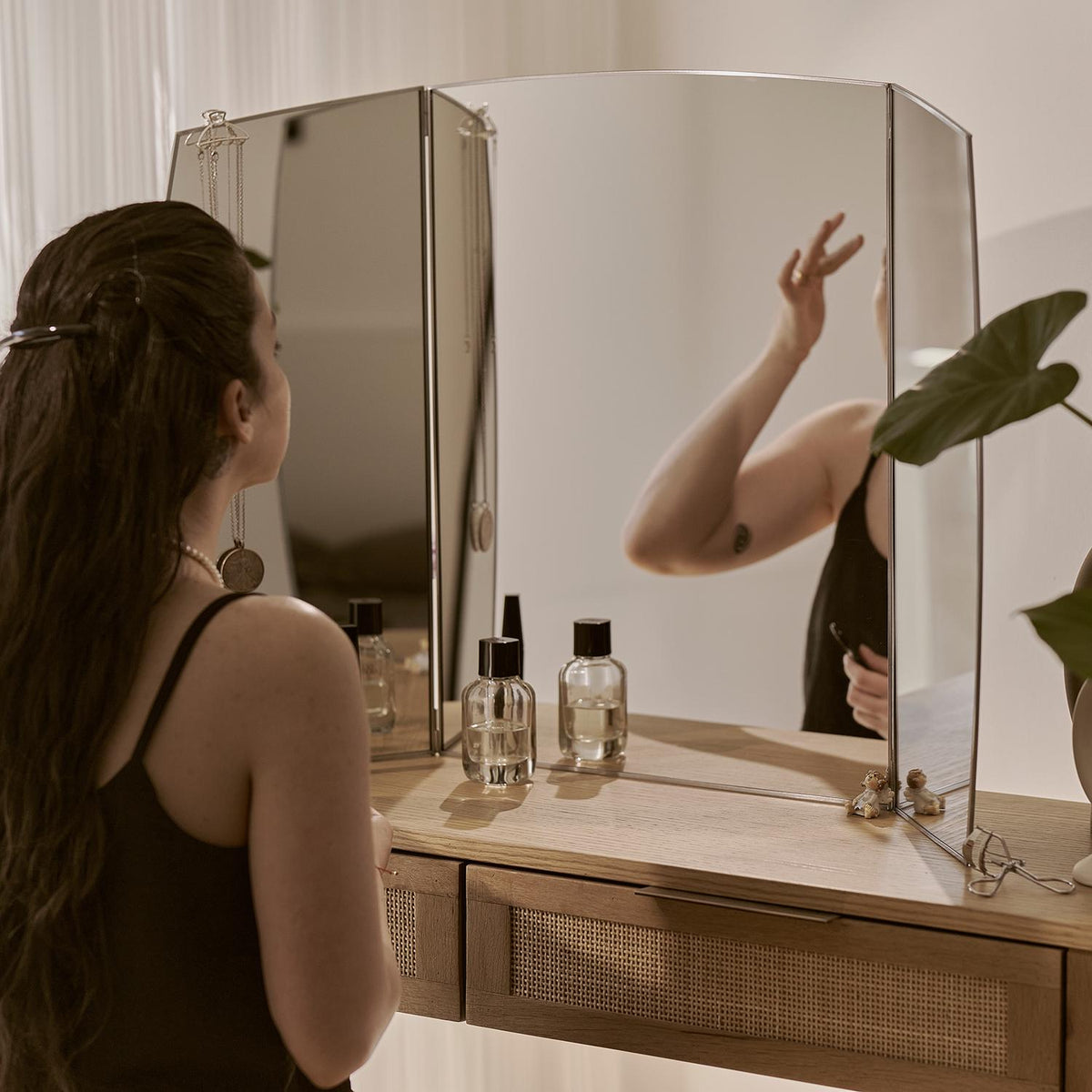 36x24" | Vanity Makeup Mirror | Silver Desktop | Decorative | Tabletop Desk | Scandinavian | Portable Bedroom | Bohemian Modern