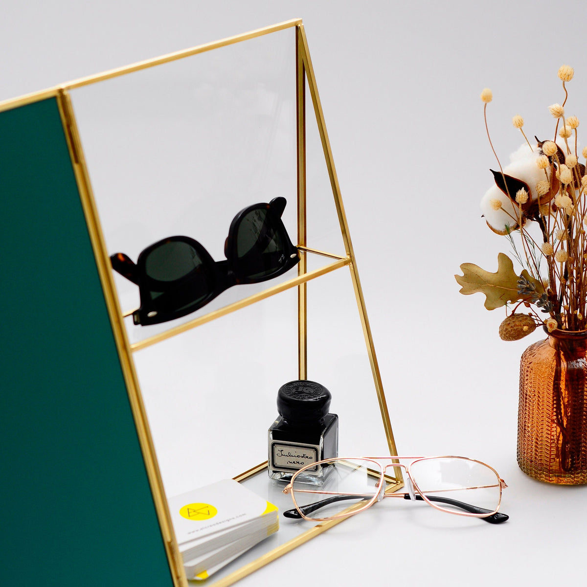 12x8x3" Vanity Makeup Mirror Desktop Brass Gold Organizer