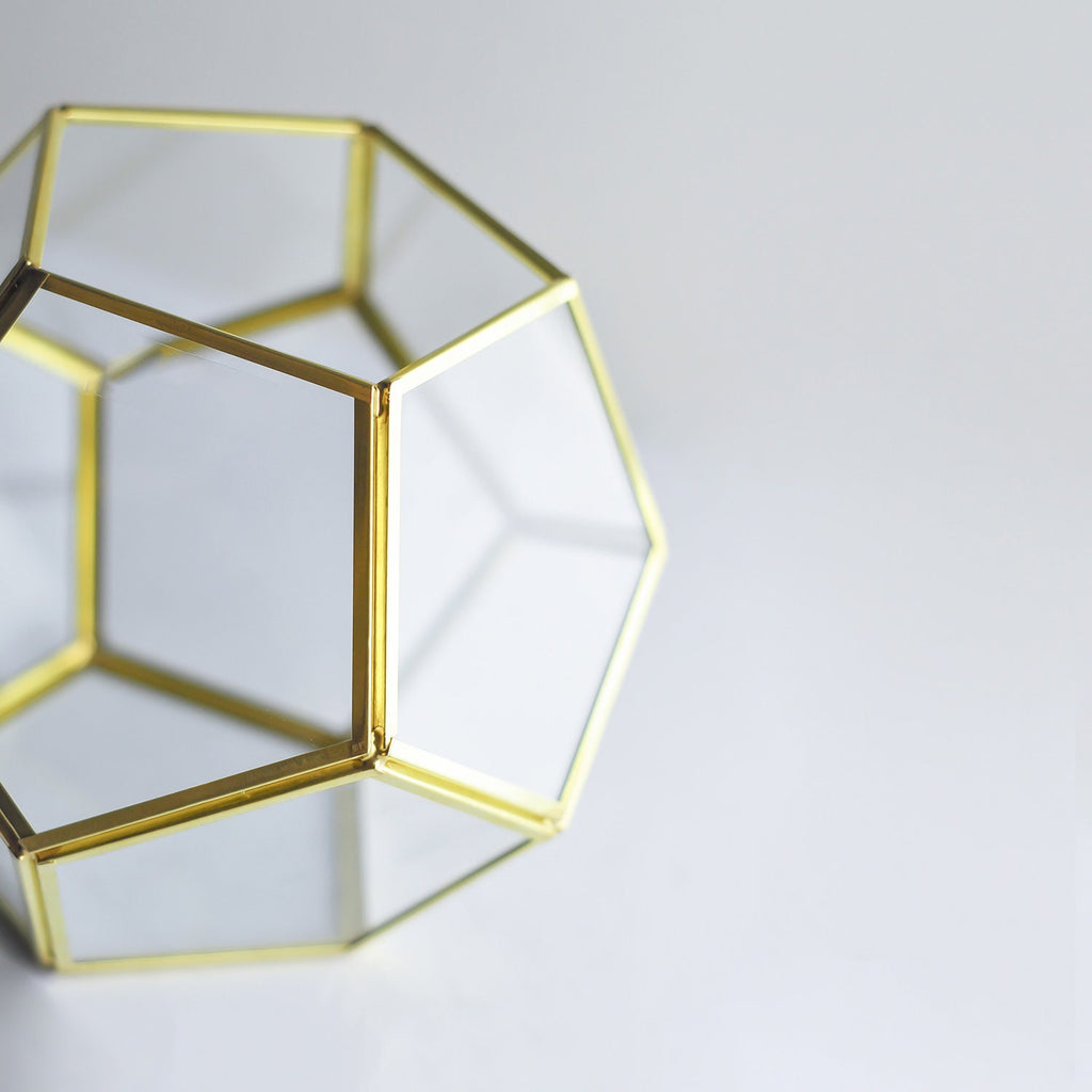 8.5x8.5x7" Brass Gold Terrarium Containers Geometric Glass Large Plants Door Garden Succulents Wedding Decor Christmas Gift El Crea Designs