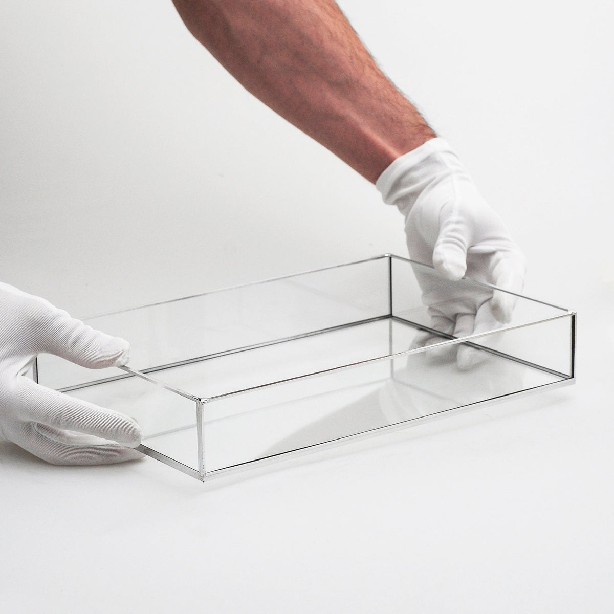 12x8x2” Wedding Tray Makeup Organizer Glass Silver