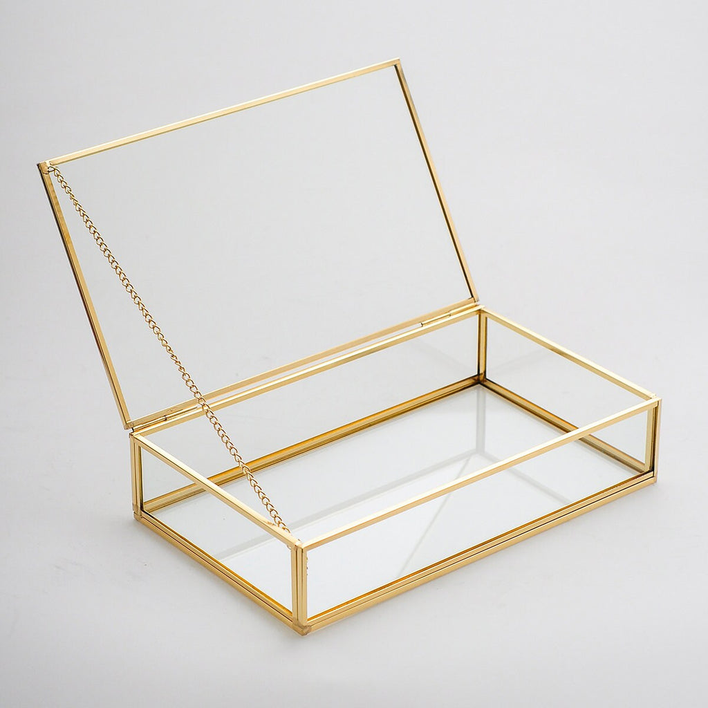 10x6x2"Display Case Glass Photo Box Brass Gold Card Customizable Personalizable Jewelry Wedding Bouquet Keepsake Organizer Christmas Gift
