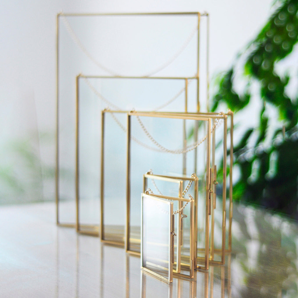 6 Pc Floating Glass Frame Brass Gold Wall Hanging Photo Picture Double Bilderrahmen Vertical Pretty Perfect For Pressed Flower Arrangement