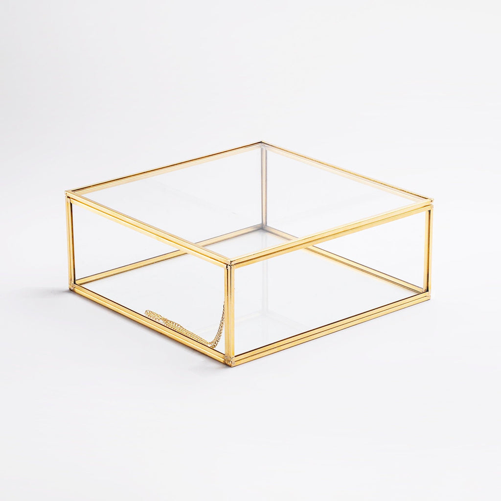8x8x3" Display Case Glass Photo Box Brass Gold Card Customizable Personalizable Jewelry Wedding Bouquet Keepsake Organizer Christmas Gift