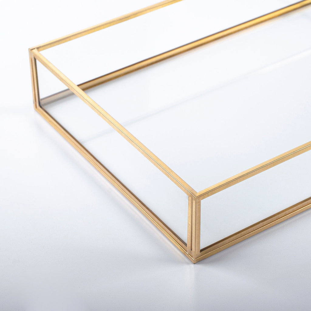 12x8x2" Wedding Tray Makeup Organizer Glass Brass Gold