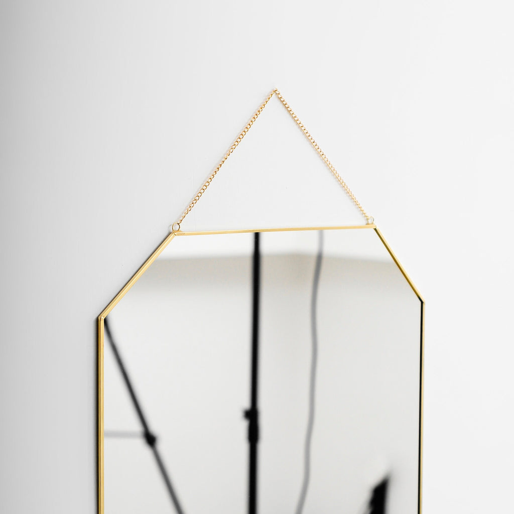 20x15" Brass Mirror Wall Hanging Bathroom Bohemian Decoration Nordic Style Makeup Gold With Decorative Wall Hanger