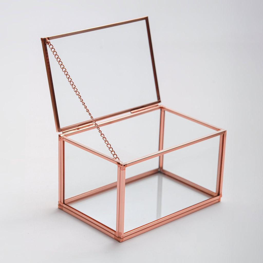 Ring Jewelry Accessories Box Glass Cooper Rose Gold 6x4x3"