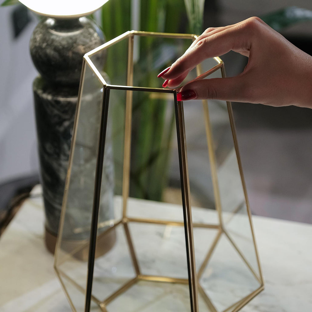 Vase Terrarium Geometric Wedding Containers Brass Gold Glass 13x10x10"