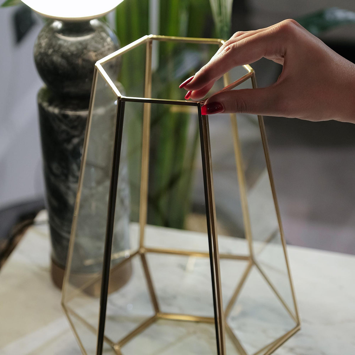 Vase Terrarium Geometric Wedding Containers Brass Gold Glass 13x10x10"