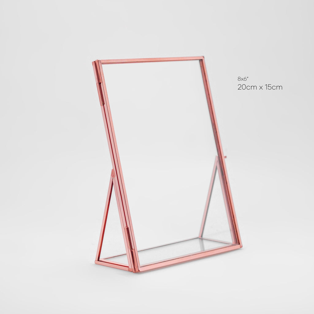 8x6" Floating Glass Frame Copper Desktop Photo Picture Double Tabletop Bilderrahmen Vertical Pretty Perfect For Pressed Flower Arrangement